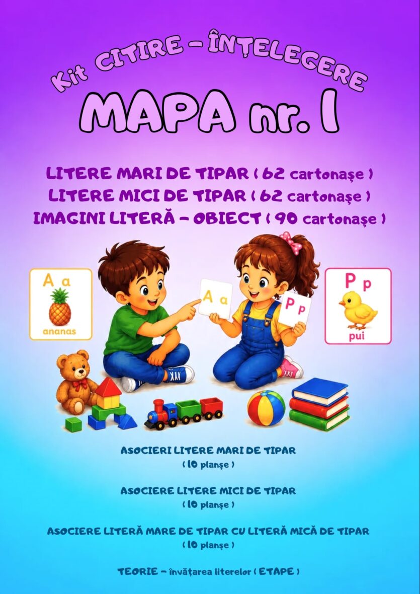 KIT “CITIRE ȘI ÎNȚELEGERE“ MAPA NR.1 – Litere mari și mici de tipar